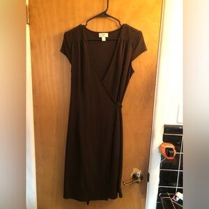 Brown wrap dress.